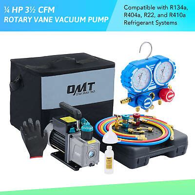 Omt Cfm Hvac Vacuum Pump Kit A C Manifold Gauge Set For A