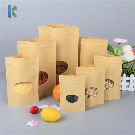 Wholesale Zip Lock Kraft Paper Stand Up Pouches With Oval Window Tea