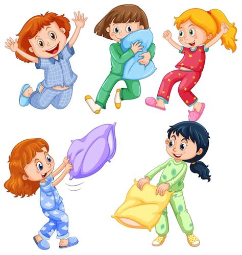 Free Vector Girls In Pajamas At Slumber Party