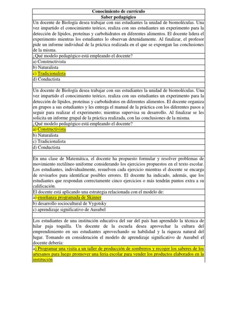 Conocimiento De Currículo Resuelto Pdf Plan De Estudios Evaluación