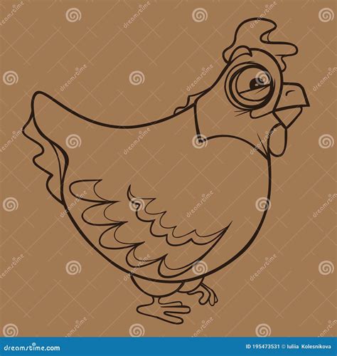 Sketch Of A Cartoon Plump Chicken With Big Eyes Stock Vector