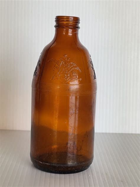 Vintage Anheuser Busch Brown Stubbie Amber Empty Glass Bottle Embossed