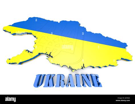 3d Illustration Karte Der Ukraine Mit Flagge Und Wappen Stockfotografie