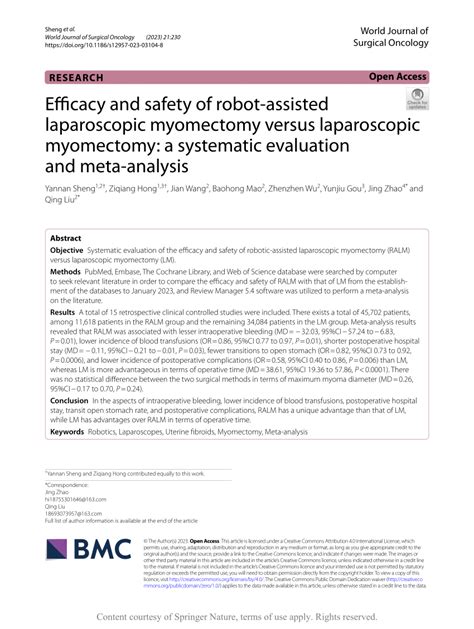 PDF Efficacy And Safety Of Robot Assisted Laparoscopic Myomectomy