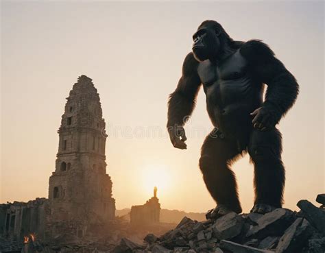 A Strong Gorilla King Kong Frightening Giant Monkey Stock Image