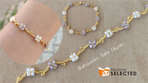 Kristal Boncuklu I Ek Bileklik Crystal Flower Bracelet With Bicone