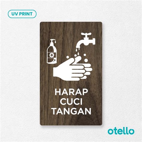 Murah Harap Cuci Tangan Sign Board Kayu Print Signage Label Petunjuk