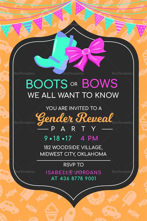 Boots Or Bows Gender Reveal Invitation Design Template In PSD Word