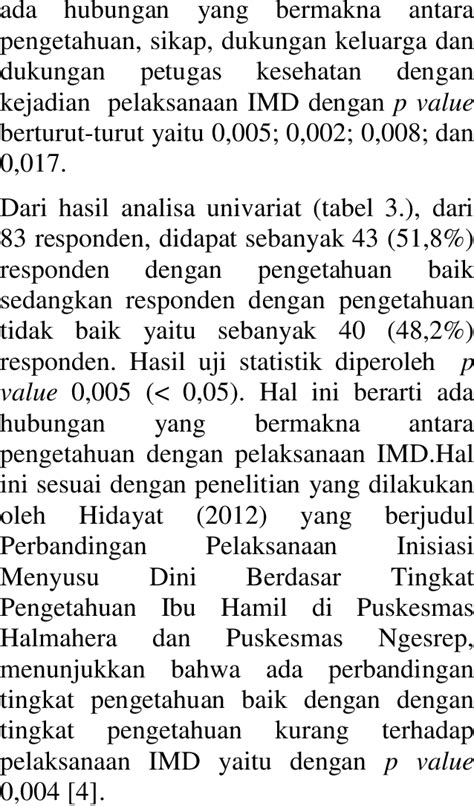 Hasil Analisis Bivariat Dengan Uji Statistik Chi Square Menunjukkan