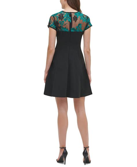 Kensie Embroidered Mesh Fit And Flare Dress Macys