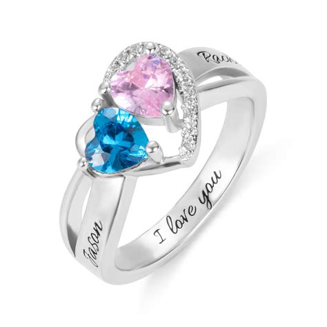 Engraved Heart Birthstone Promise Ring Birthday T