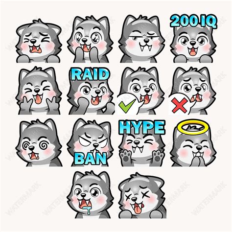 Wolf Emotes X 46 For Twitch And Discord Emote Gray Wolf Twitch Emote Pack