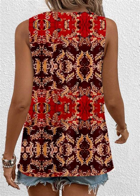 Red Cut Out Tribal Print Sleeveless Tank Top Modlily Usd