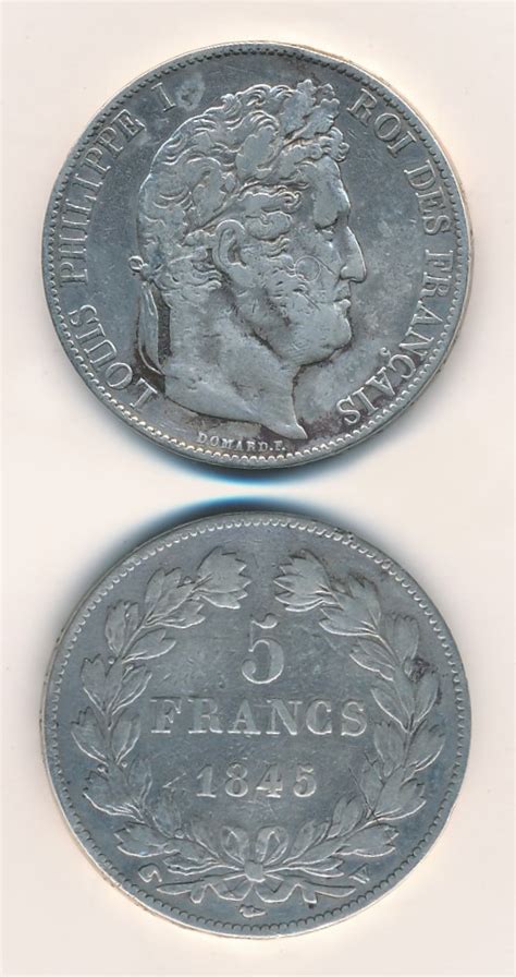 Frankrijk 1845 5 Francs Louis Philippe Zilver Zeer Fraai Europost