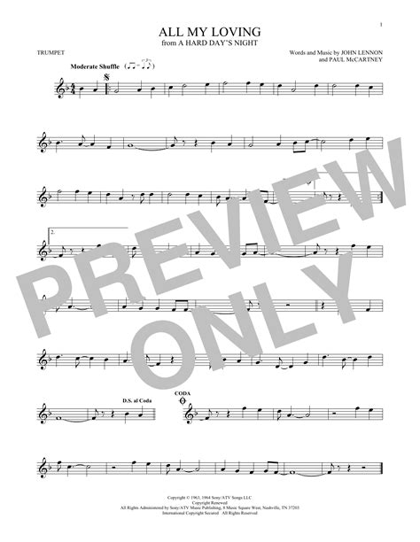 All My Loving By The Beatles Sheet Music For Trumpet Solo At Sheet