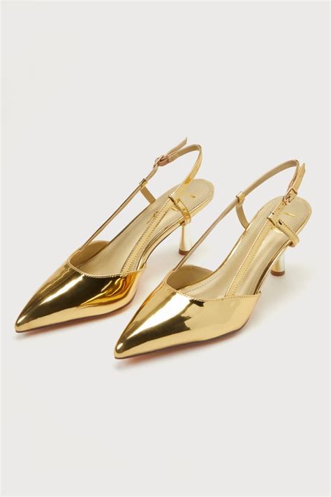 Gold Patent Pumps Pointed Toe Pumps Slingback Pumps Lulus