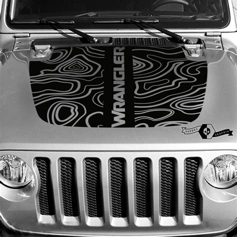 New Jeep Hood Vinyl Blackout Topographic Map Decal Sticker Text Wrangler