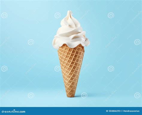 Vanilla Swirl Ice Cream In A Cone With Pastel Blue Background Ai