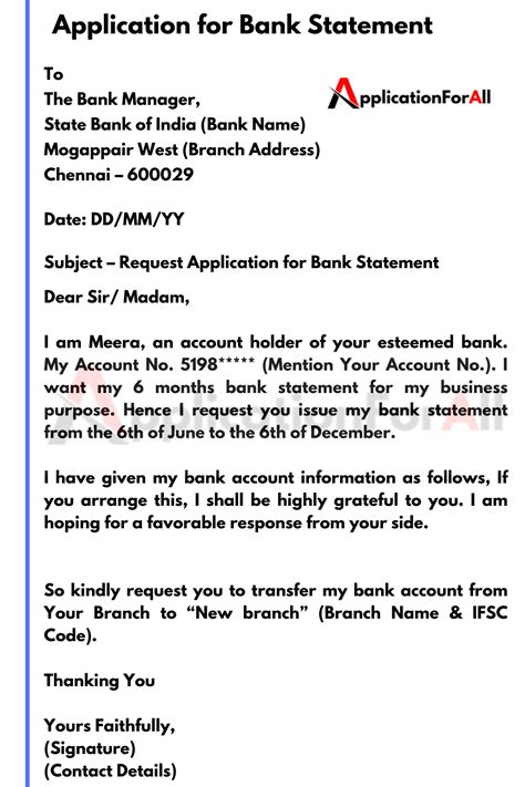 Bank Statement Application Letter To Manager Artofit