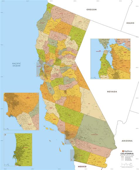 California Zip Code Map With Counties By Mapsherpa The Map Shop