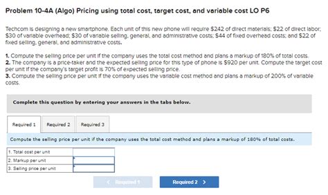 Solved Problem A Algo Pricing Using Total Cost Target Chegg