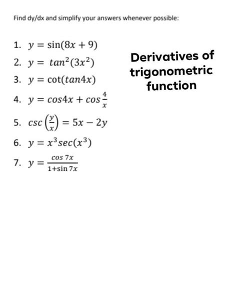 Solved Find Dy Dx And Simplify Your Answers Whenever