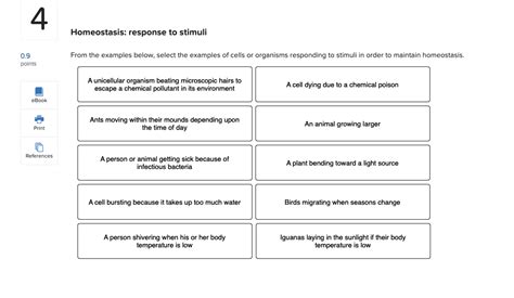 Solved Homeostasis Response To Stimuli From The Examples