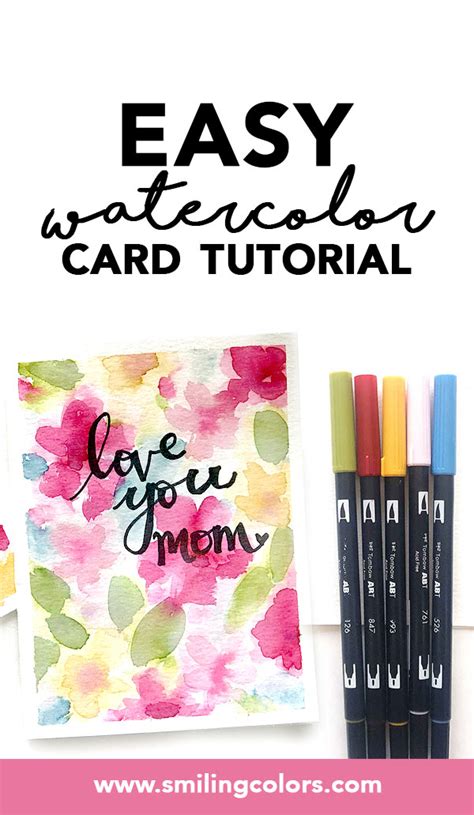 Easy watercolor card idea that you can make quickly for Mother's day - Smiling Colors