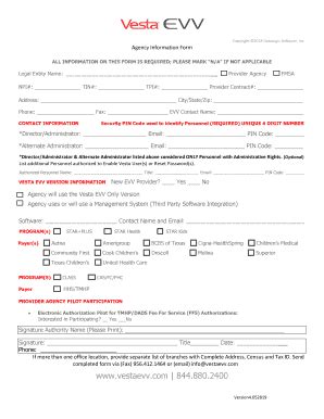 Fillable Online Vesta EVV Agency Information Form Vesta EVV Fax Email