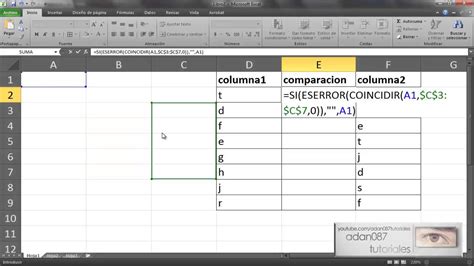 Excel Comparar Dos Columnas Youtube