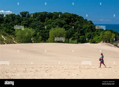 Sawyer Michigan Warren Dunes State Park On Lake Michigan A Hiker On