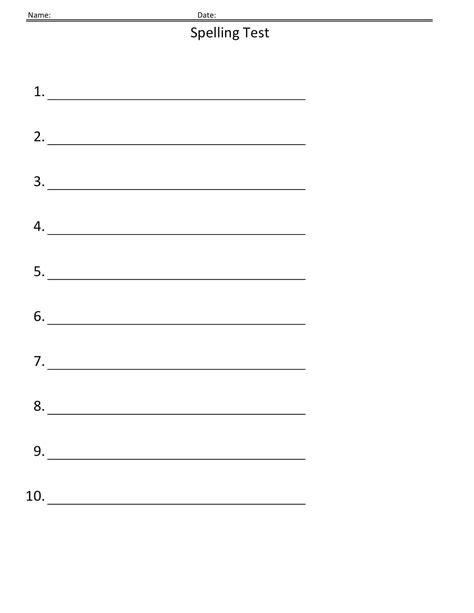 Free Printable Spelling Test Templates [pdf] 10 15 20 25 Words