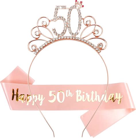 Casoty 50th Birthday Sash And Tiara For Women Rose Gold