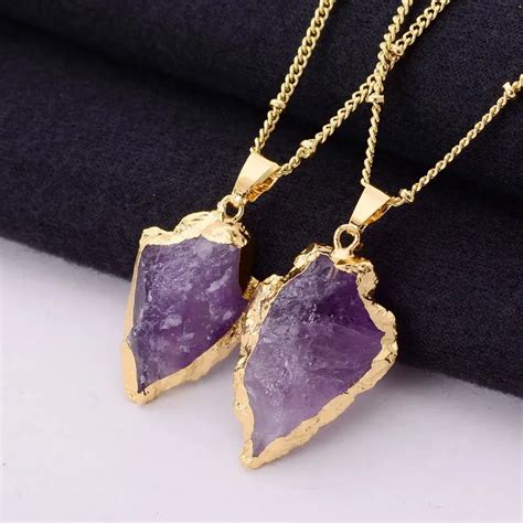 Sedmart Purple Crystal Natural Stone Pendant Necklace Arrow Healing