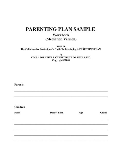 Free Printable Parenting Plan Templates Pdf Excel