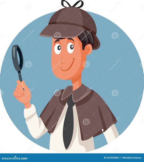 Retro Style Detective Man Holding A Magnifying Glass Vector Cartoon