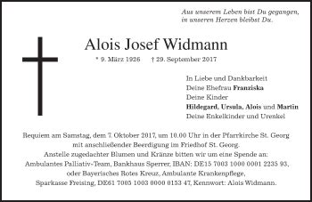 Traueranzeigen Von Alois Josef Widmann Trauer Merkur De