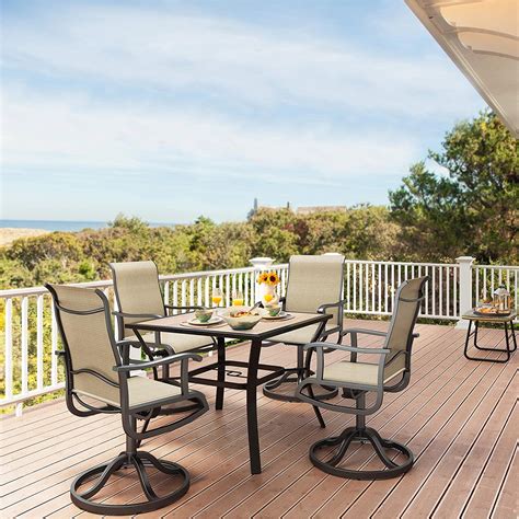 Dextrus 5 Piece Outdoor Patio Dining Set With 4 Swivel Dining Chairs