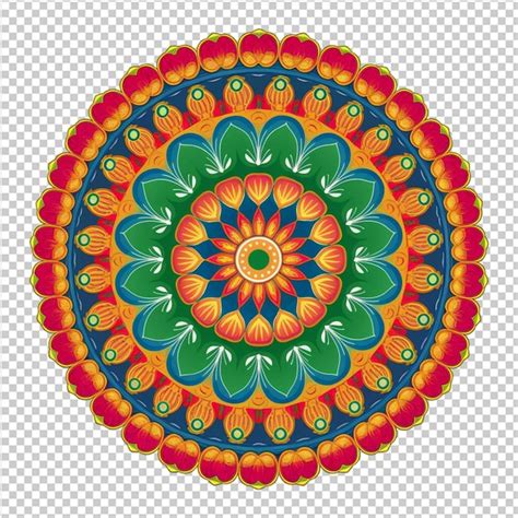 Colorful Circular Rangoli With Intricate Floral Patterns Isolated