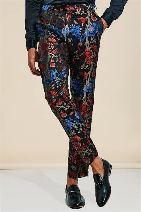 Slim Floral Jacquared Suit Trousers Boohoo