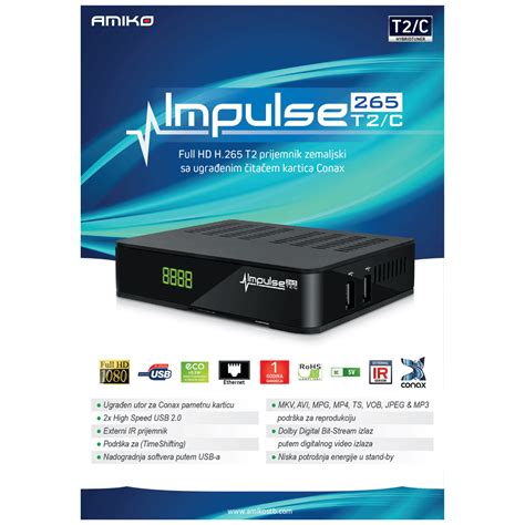 Amiko Prijemnik Zemaljski DVB T2 C H 265 USB PVR IMPULSE T2 C H265