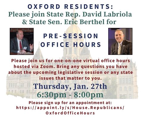 Sen Berthel Rep Labriola Pre Session Office Hours Virtual