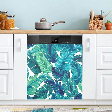 Coolnut Green Tropical Leaves Dishwasher Magnet Cover For The Front