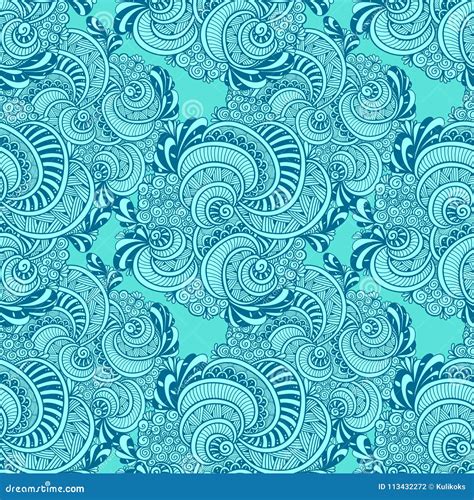 Abstract Zen Tangle Zen Doodle Marine Seamless Pattern Blue Stock