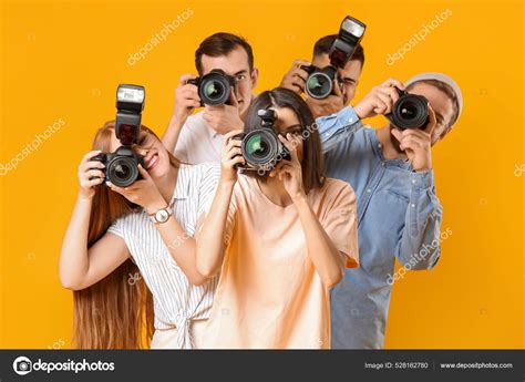 Group Photographers Color Background — Stock Photo © serezniy #528162780