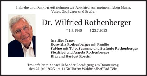 Traueranzeigen Von Wilfried Rothenberger Trauer Merkur De