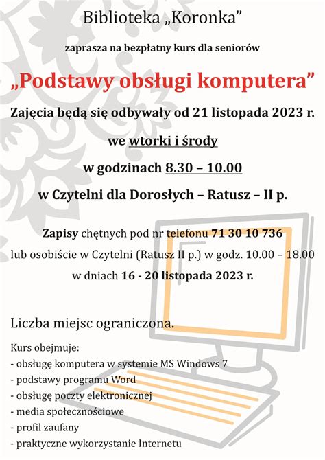 Bezpłatny kurs dla seniorów z podstaw obsługi komputera Olawa24 pl