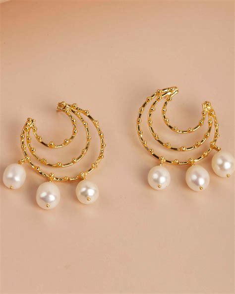 Half Moon Pearl Drop Earrings By Namasya The Secret Label