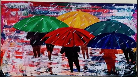 Colorful Rainy Day Scene With Palette Knife Acrylic Paintings For