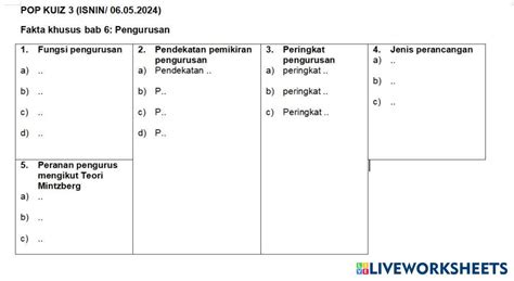 Pop Kuiz 3 Pengurusan Live Worksheets